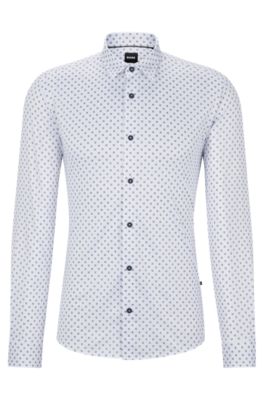 Hugo Boss Slim-fit Shirt In Printed Performance-stretch Fabric In Green