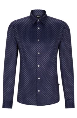 Hugo Boss Slim-fit Shirt In Printed Performance-stretch Fabric In Orange