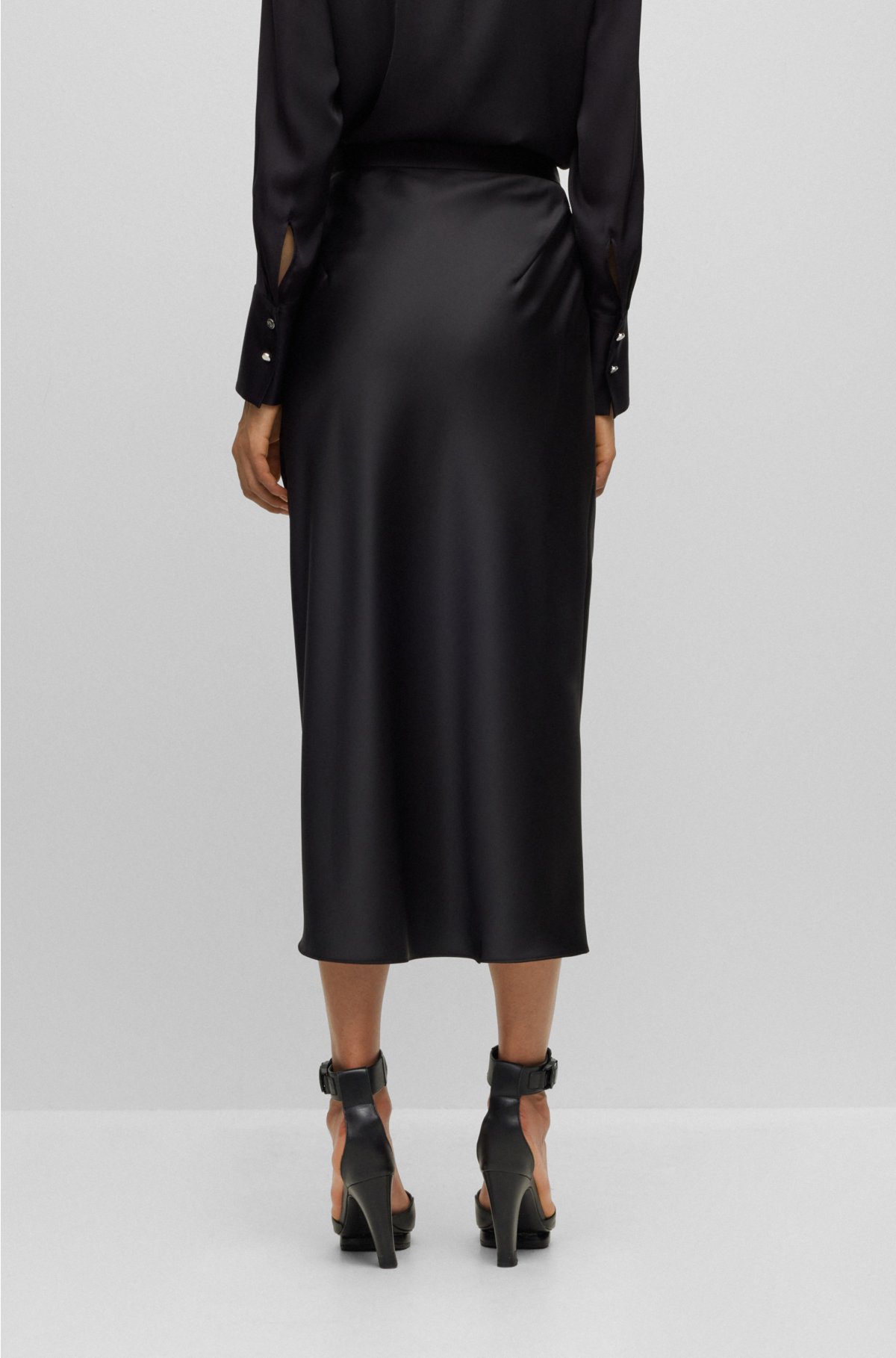Black Satin High Waisted Pencil Skirt, Custom Fit, Handmade, Fully Lined,  Satin Fabric