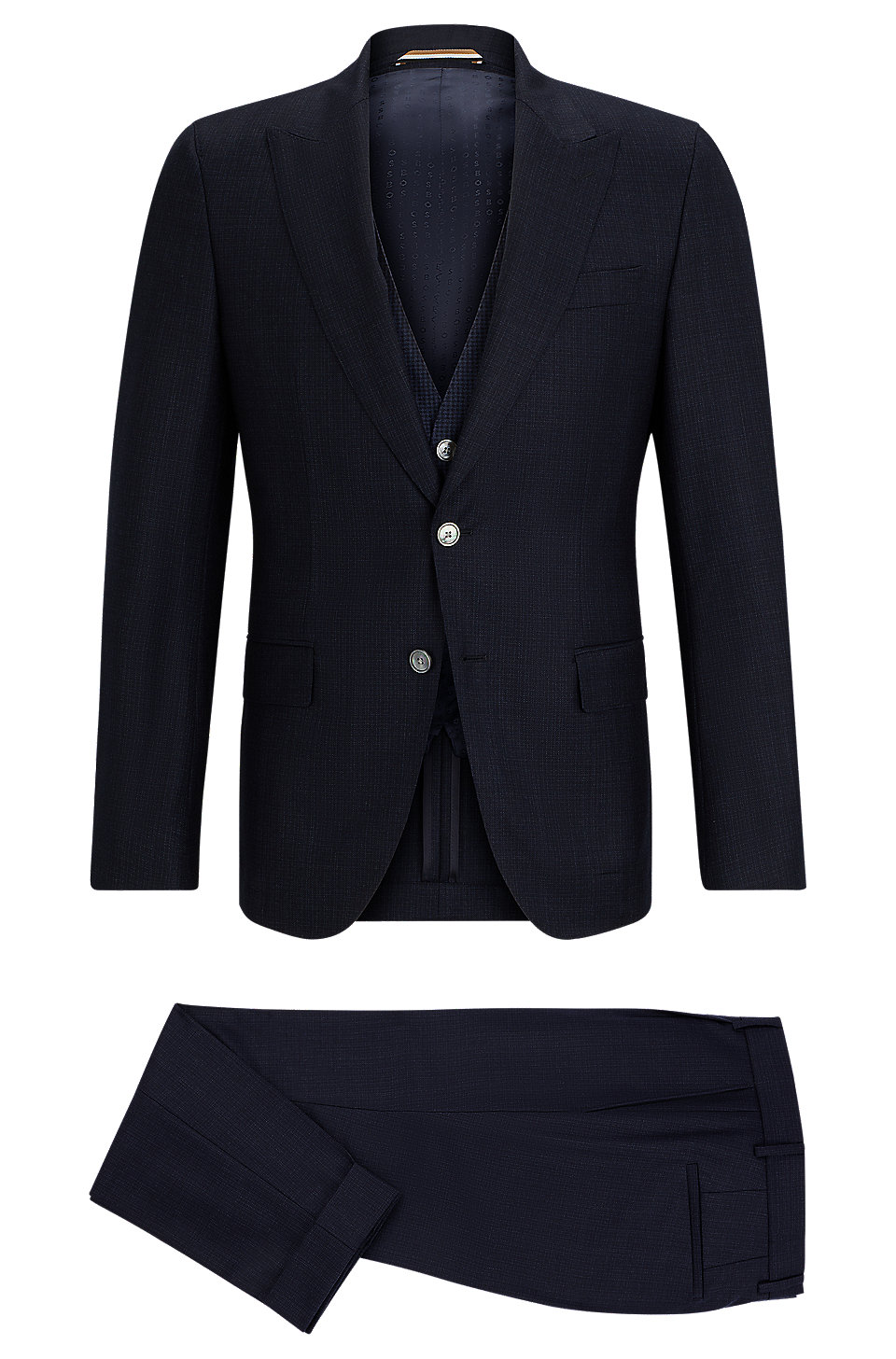 BOSS - Slim-fit three-piece suit in checked virgin wool