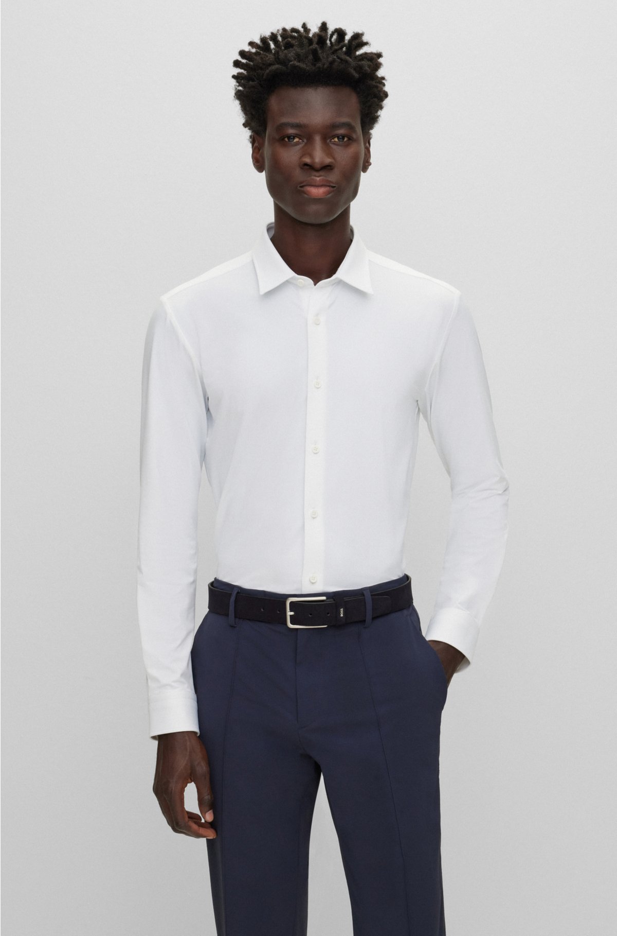 Slim-fit shirt in performance-stretch material, White