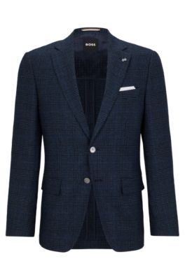 BOSS - Slim-fit jacket in a checked stretch-wool blend