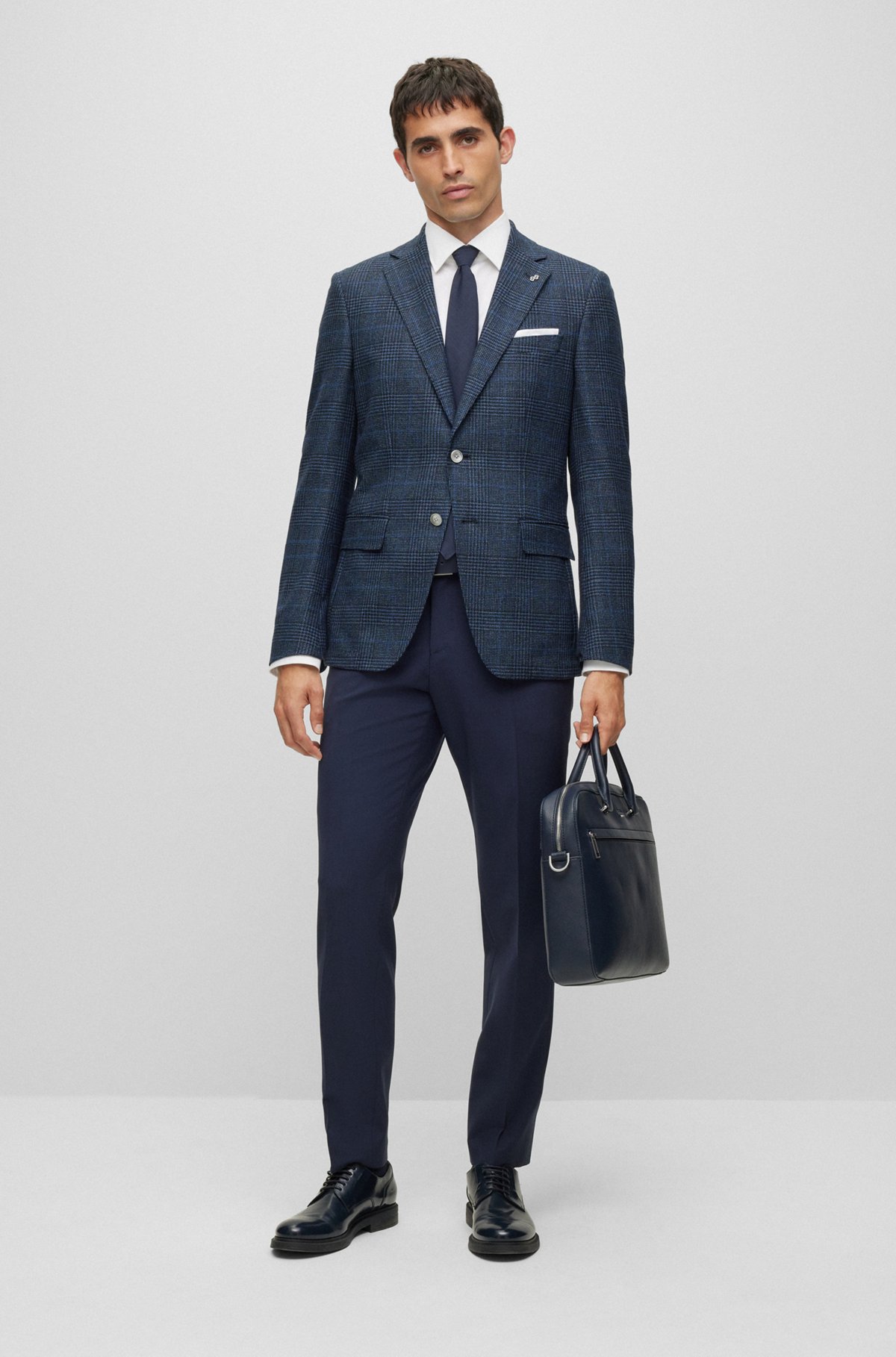 BOSS - Slim-fit jacket in a checked stretch-wool blend BOSS - Slim-fit jacket in a checked stretch-wool blend