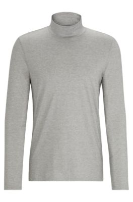 Shop Hugo Boss High-neck T-shirt In Cotton And Silk Jacquard In Silver