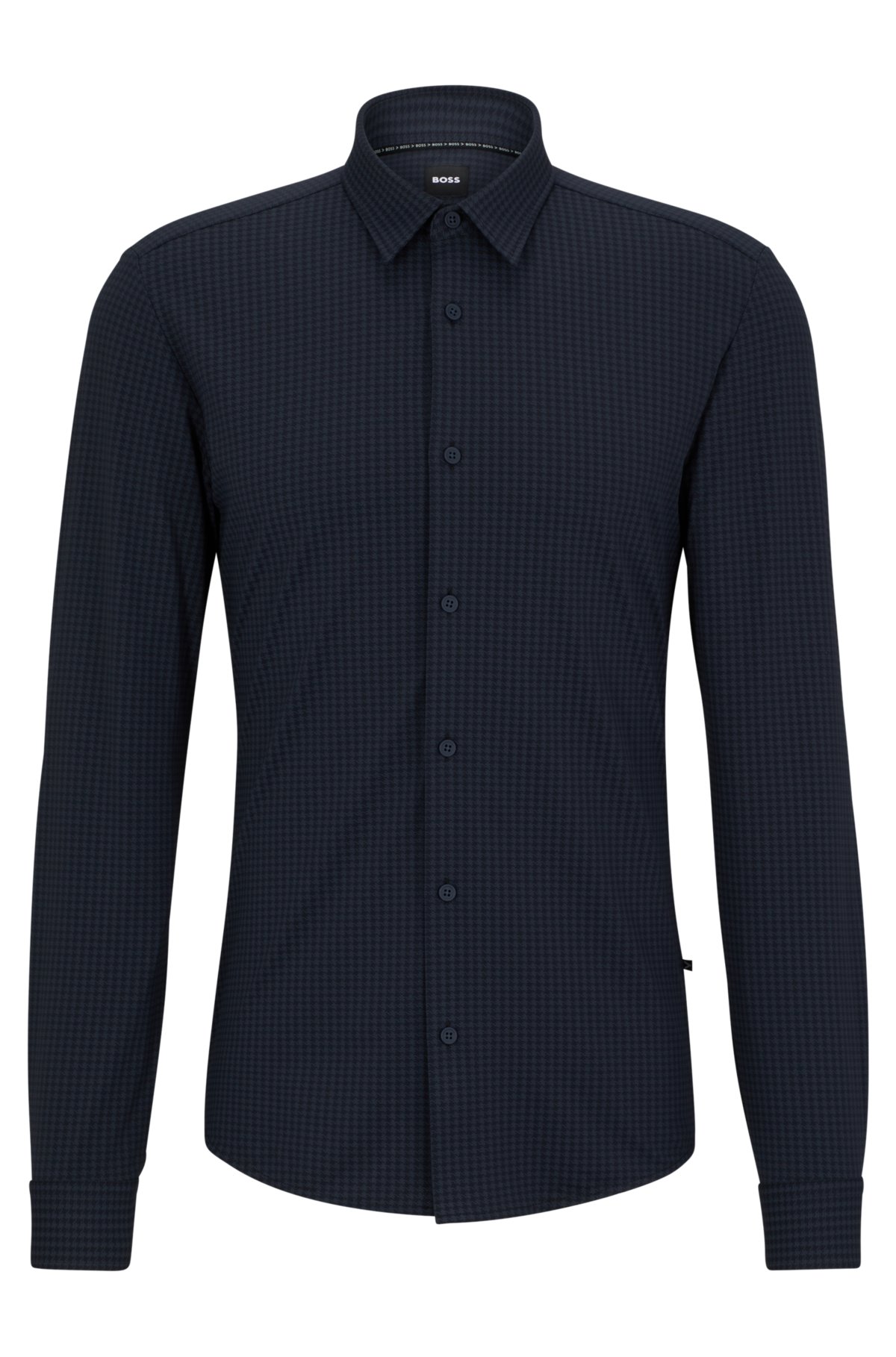 Slim-fit shirt in printed performance-stretch fabric, Blue