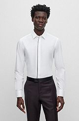 Camisa de vestir slim fit en algodón elástico de planchado fácil, Blanco