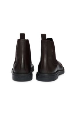 Botines Chelsea de piel con detalle de rayas de la marca, Marr&oacute;n oscuro