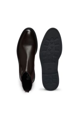 Botines Chelsea de piel con detalle de rayas de la marca, Marr&oacute;n oscuro