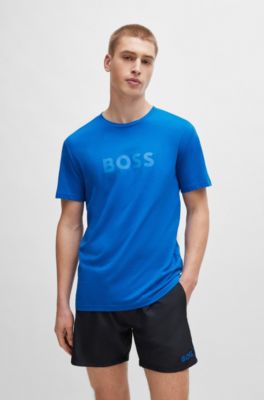 Camiseta regular fit de punto de algod&oacute;n con protecci&oacute;n solar UV 50+, Azul