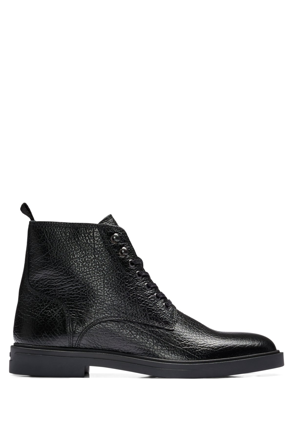 BOSS - Lace-up half boots in grained leather with zip