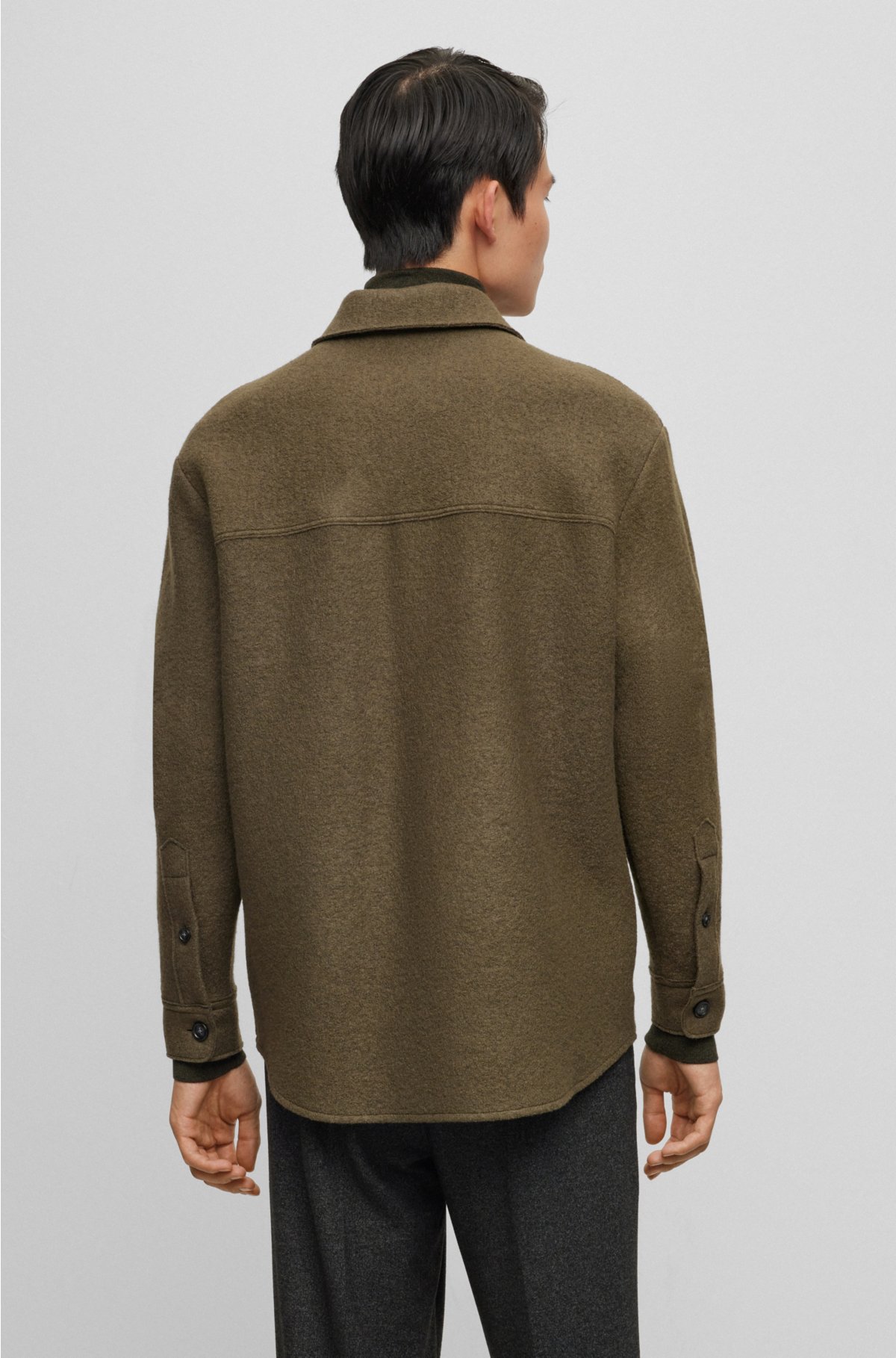 Relaxed-fit shirt in virgin wool with Kent collar, Light Green