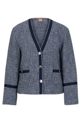 BOSS - Collarless regular-fit jacket in tweed