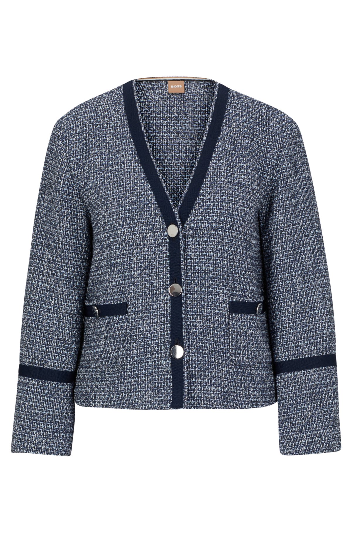 BOSS - Collarless regular-fit jacket in tweed