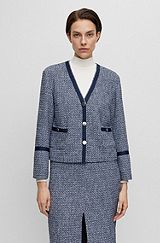 Collarless regular-fit jacket in tweed, Patterned