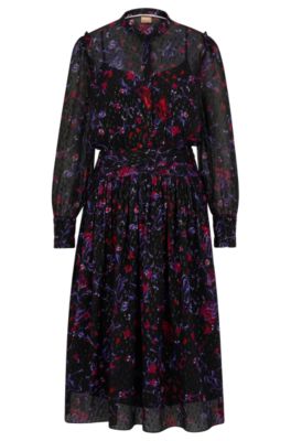 Shop Hugo Boss Oversize-fit Floral-print Dress In A Silk Blend In Patterned