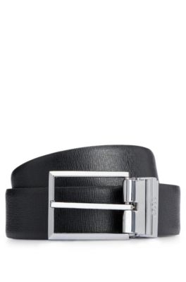 BOSS - Italian-leather reversible belt with plaque and pin buckles