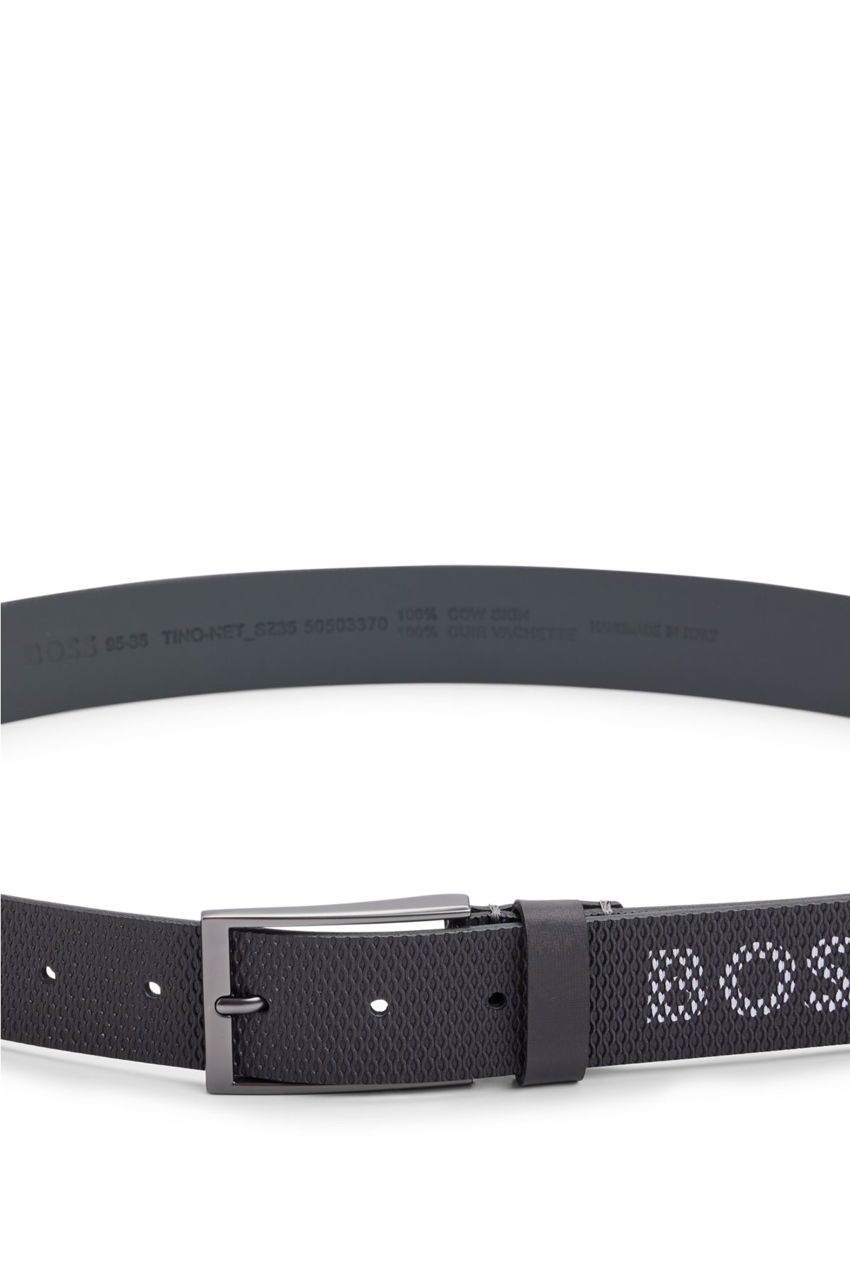 Italian-leather reversible belt with logo tip, Dark Grey