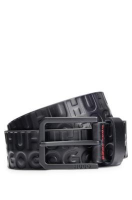 HUGO Leather belt with embossed stacked logos