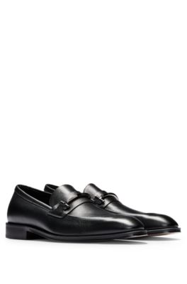 Hugo Boss Grained-leather Loafers With Branded Trim And Apron Toe In Black