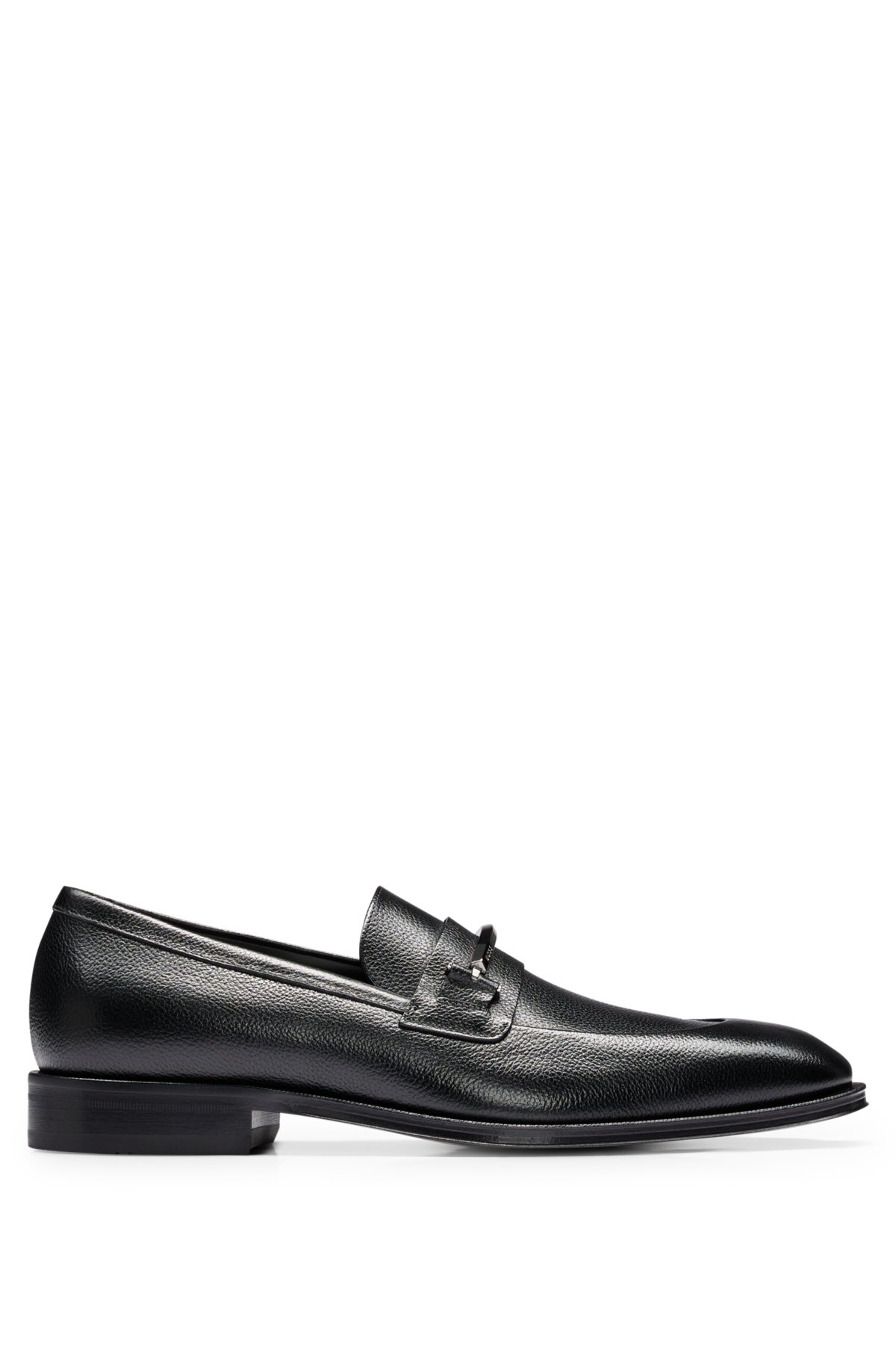 Grained-leather loafers with branded trim and apron toe, Black
