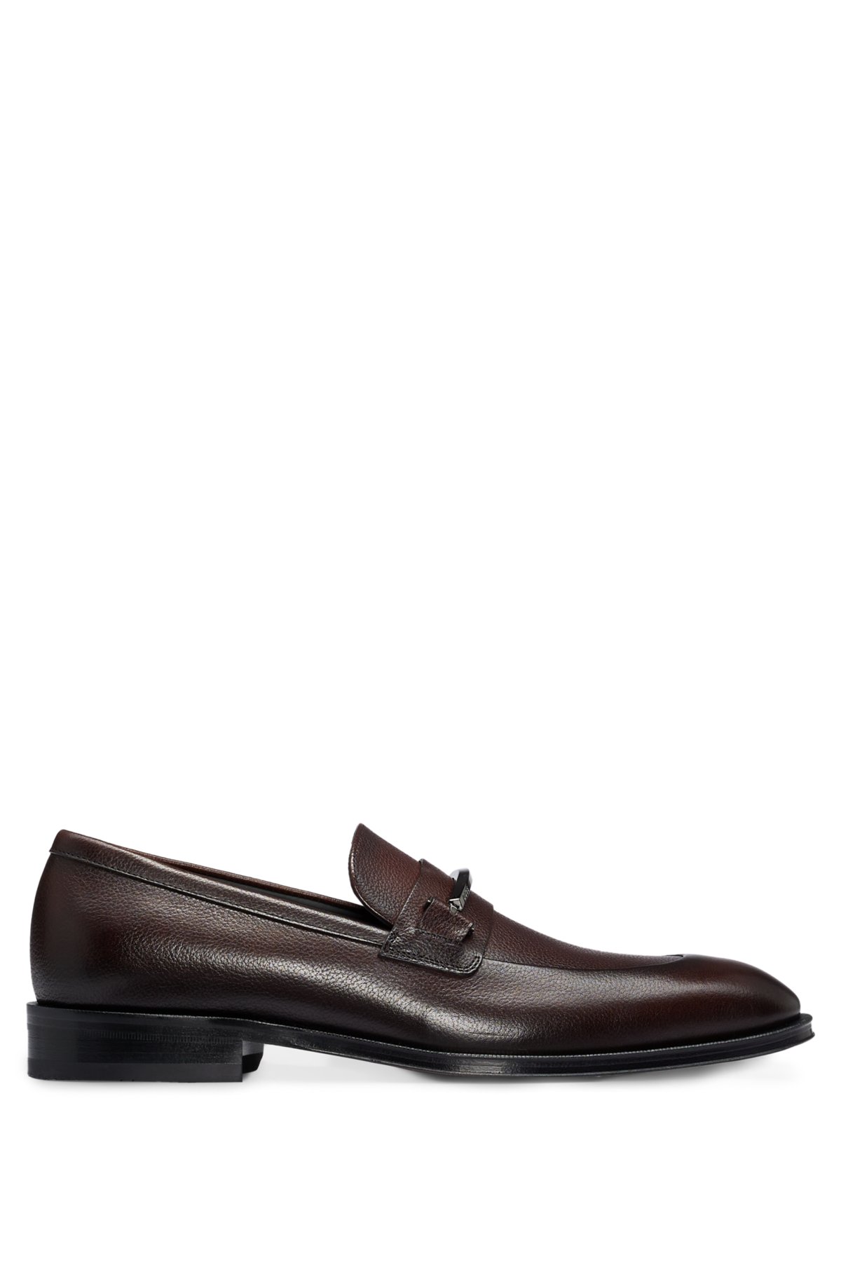Grained-leather loafers with branded trim and apron toe, Dark Brown