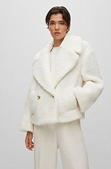 Manteau oversize en tissu imitation peluche, Blanc