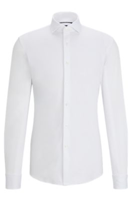 Slim-fit shirt in structured performance-stretch fabric, White