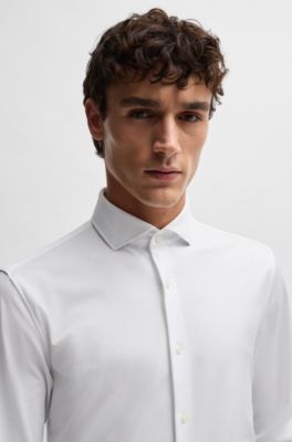 Slim-fit shirt in structured performance-stretch fabric, White