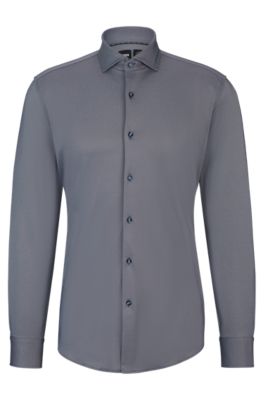 BOSS - Slim-fit shirt in stretch fabric with stand collar