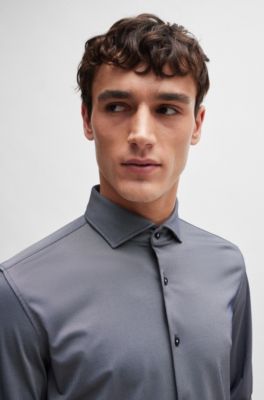 Camisa slim fit en tejido el&aacute;stico t&eacute;cnico con estructura, Celeste