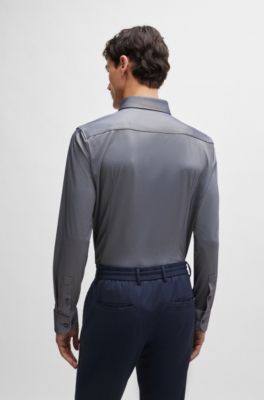 Camisa slim fit en tejido el&aacute;stico t&eacute;cnico con estructura, Celeste