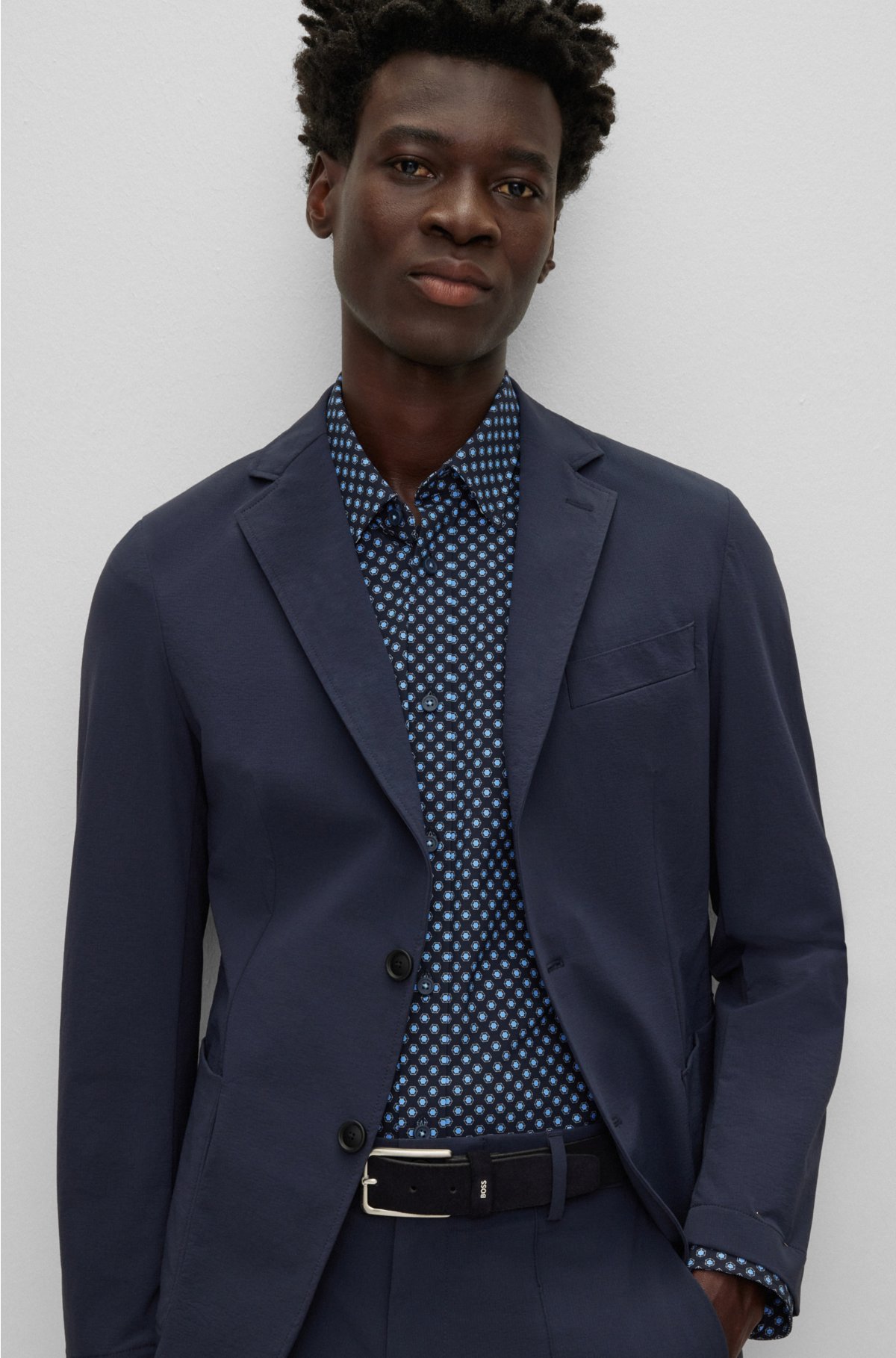 BOSS - Regular-fit shirt in printed performance-stretch fabric