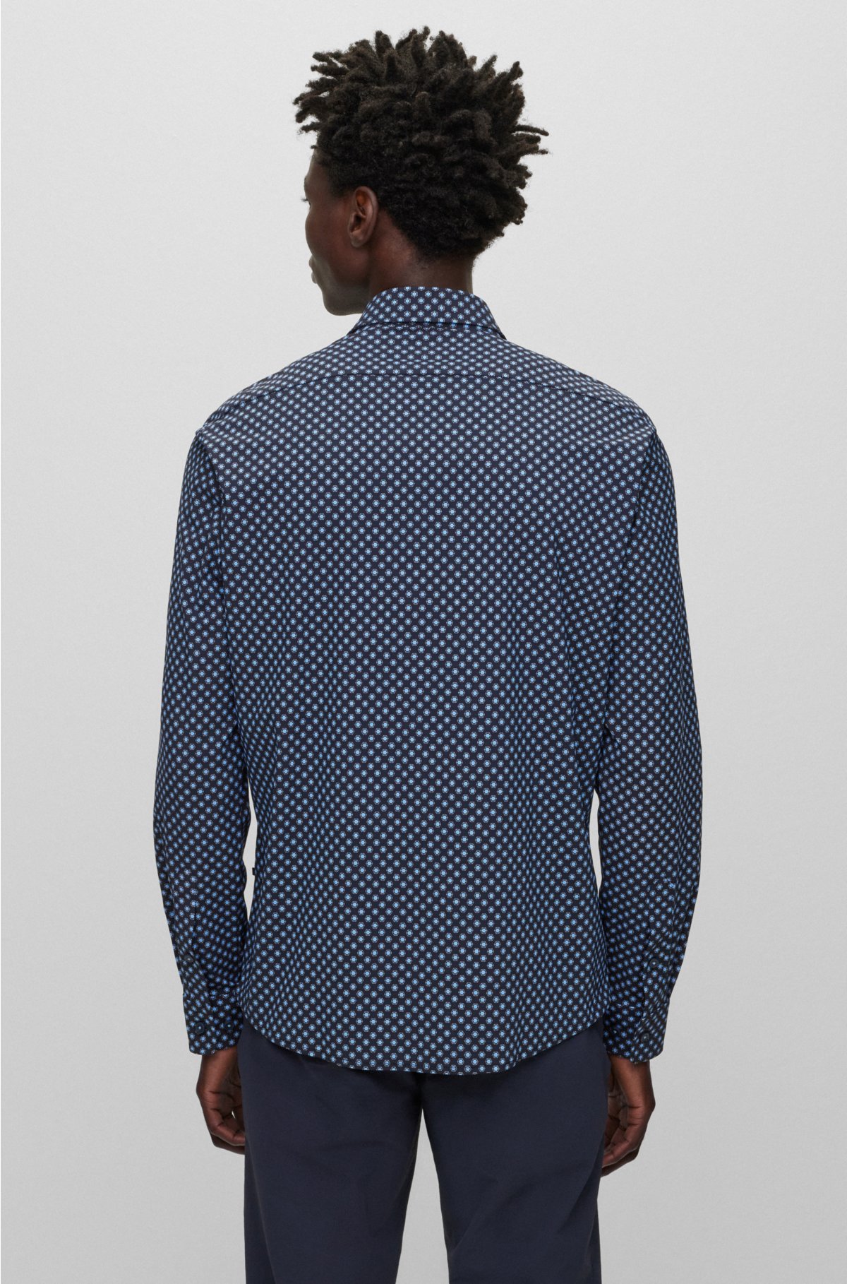 Regular-fit shirt in printed performance-stretch fabric, Dark Blue