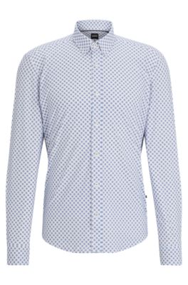 Hugo Boss Regular-fit Shirt In Printed Performance-stretch Fabric In Light Blue