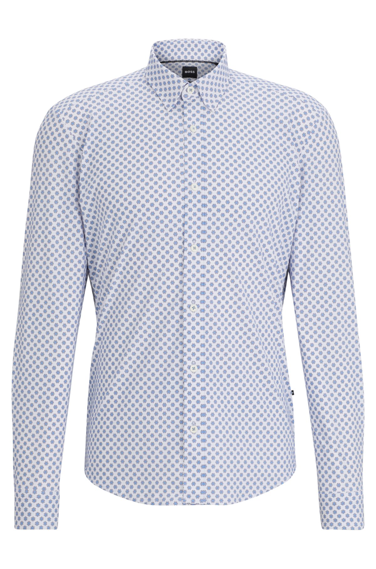 Regular-fit shirt in printed performance-stretch fabric, Light Blue