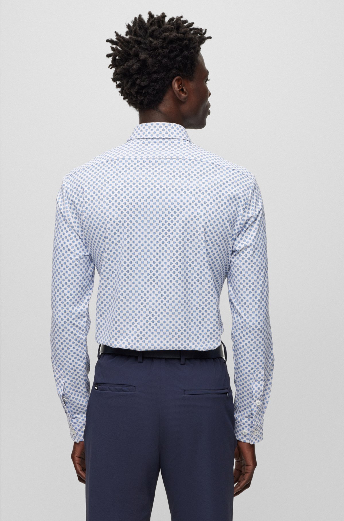 Regular-fit shirt in printed performance-stretch fabric, Light Blue