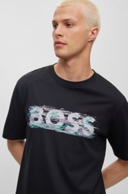 BOSS - Cotton-jersey relaxed-fit T-shirt with logo artwork