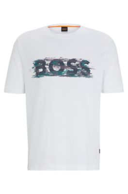 BOSS Cotton jersey relaxed fit T shirt with logo artwork