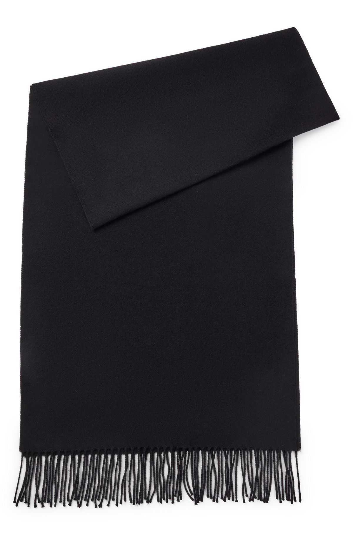 Pure-wool scarf with embroidered logo and fringing, Black