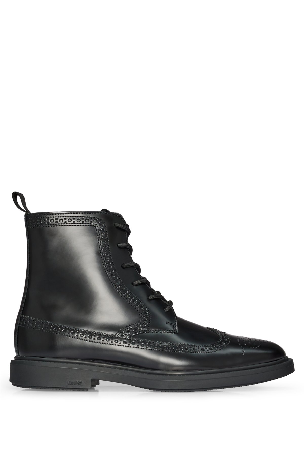 Half boots in brush-off leather with brogue detailing, Black
