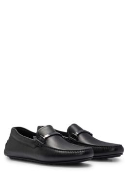 BOSS - Grained-leather moccasins with branded trim