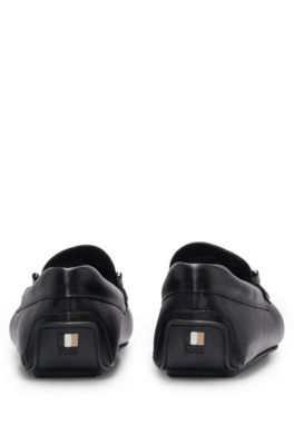 BOSS - Grained-leather moccasins with branded trim