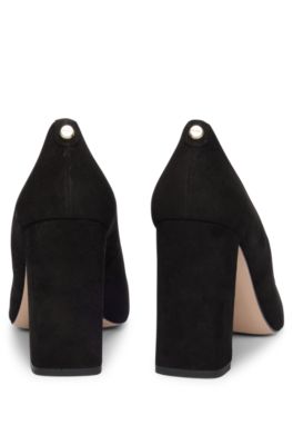 Suede pumps with 9cm block heel, Black