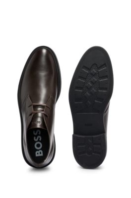 BOSS - Leather desert boots with branded details - Dark Brown