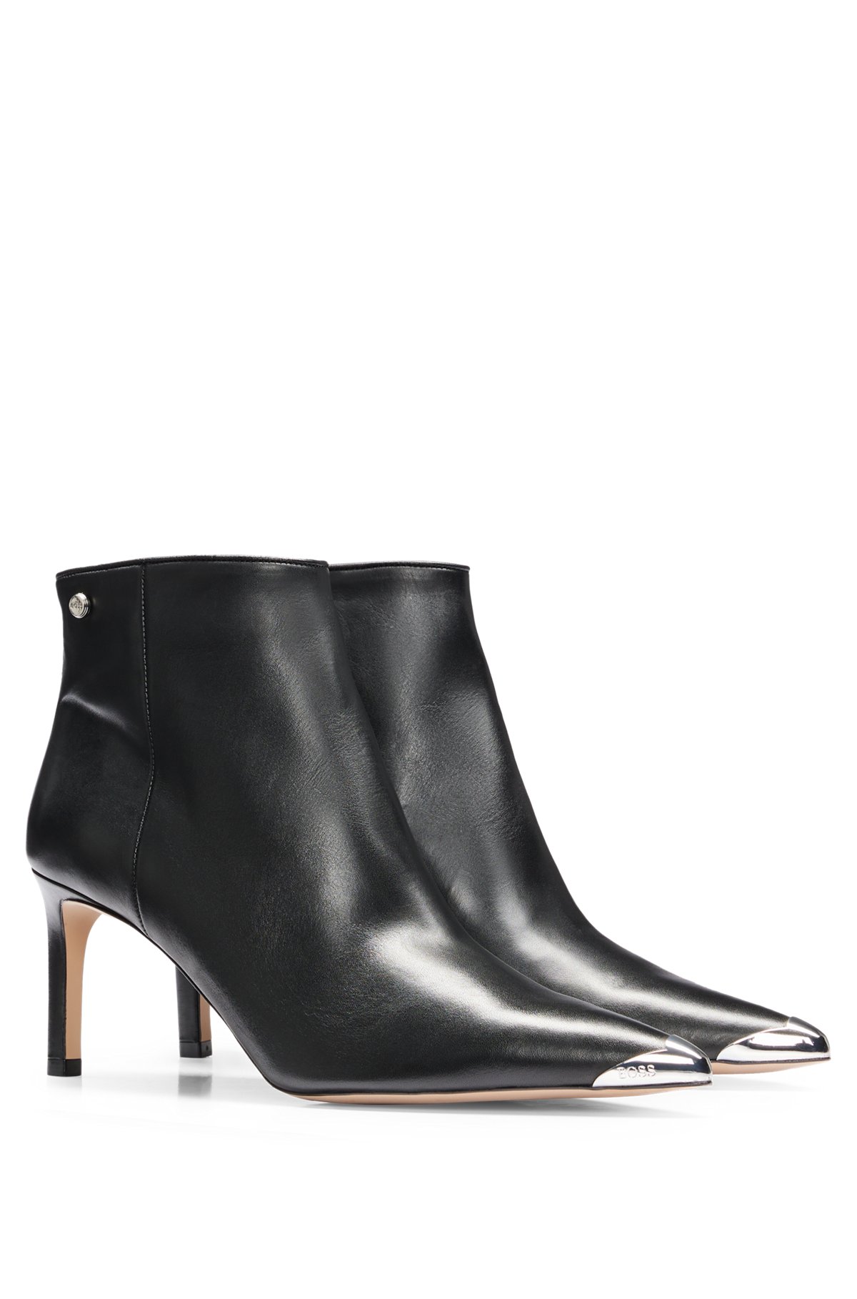 Napa-leather heeled boots with metal toe tip, Black