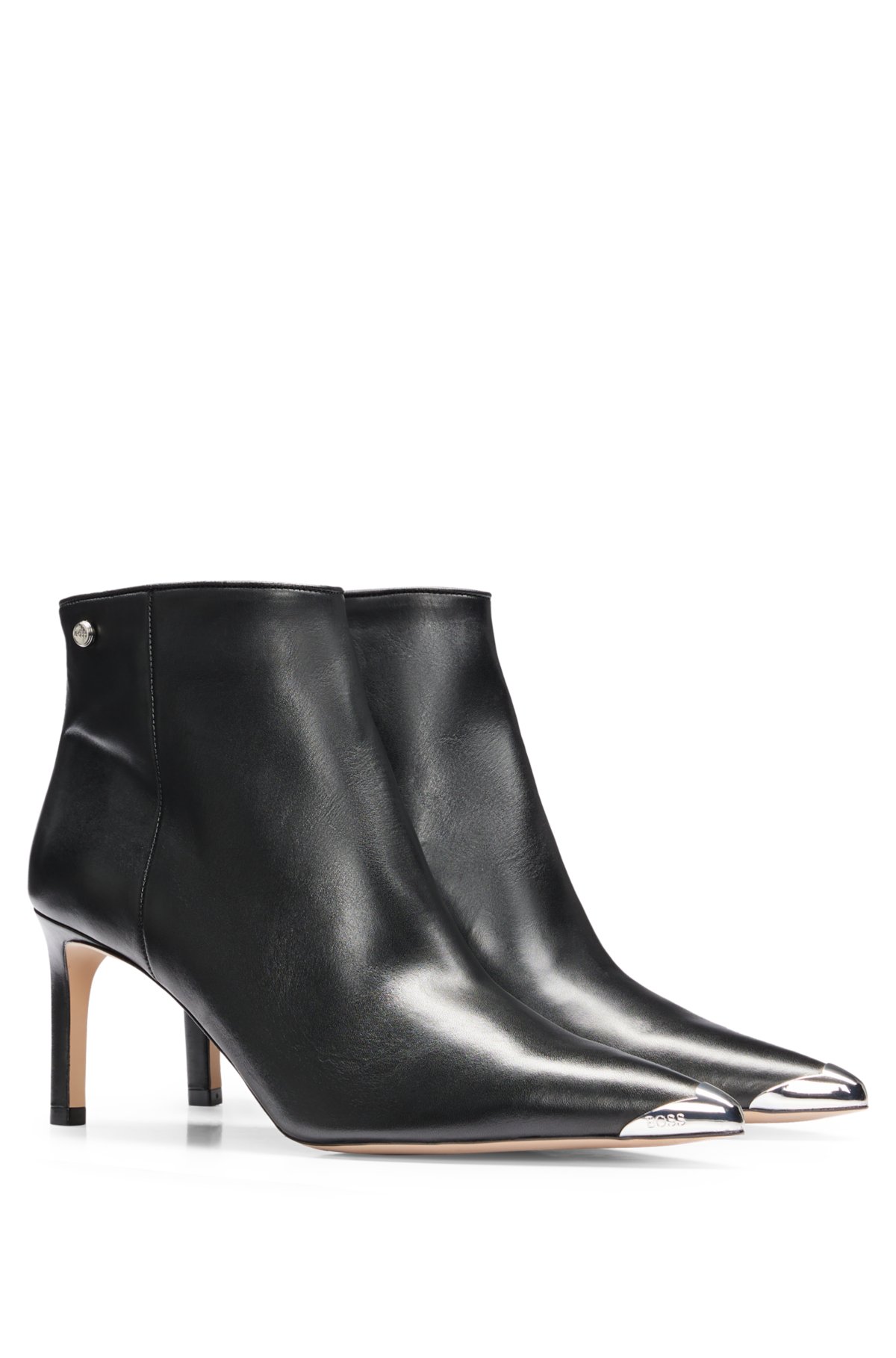 BOSS - Napa-leather heeled boots with metal toe tip