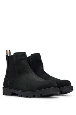 BOSS - Chelsea boots in suede with signature-stripe tape