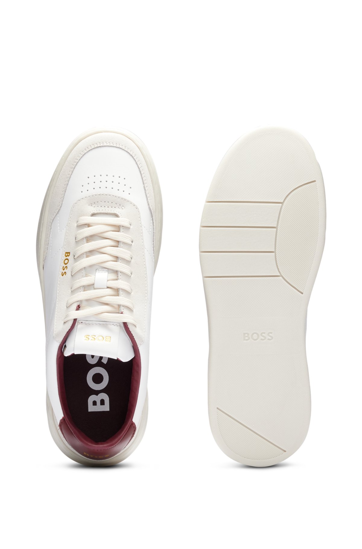 Low-top trainers in leather and suede, White