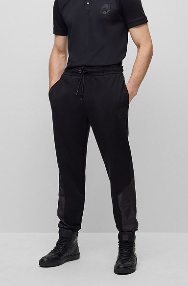 Pantalones de chándal Porsche x BOSS de mezcla de algodón con logo bordado, Negro