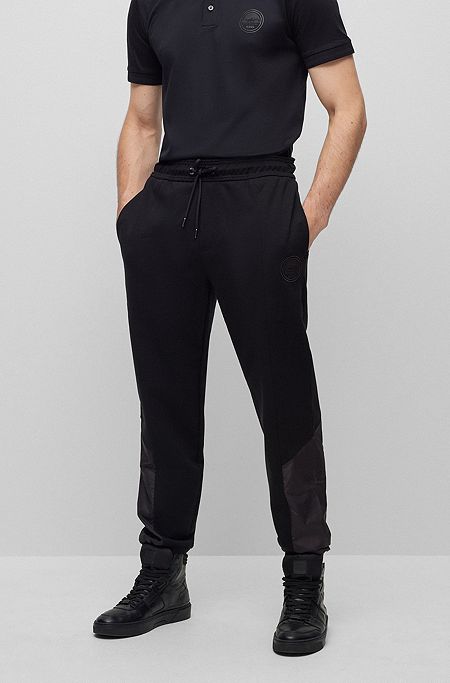 Porsche x BOSS cotton-blend tracksuit bottoms with embroidered logo, Black